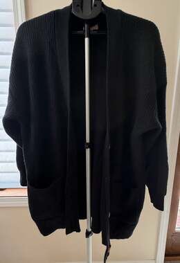 Aerie Black Ribbed Button-Front Cardigan Sweater Size M